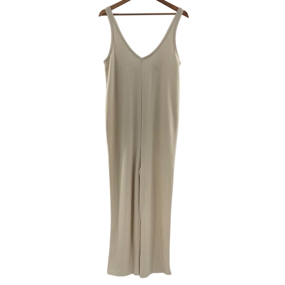 Victoria’s Secret Glow Wide Leg Waffle Knit Jumpsuit Ivory Comfy Size Medium - Picture 2 of 9